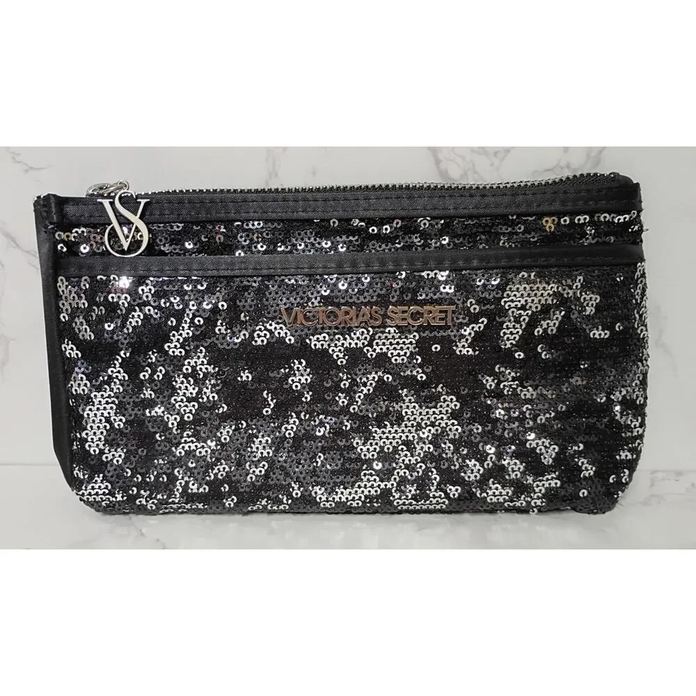 VICTORIA'S SECRET Black Sequin Double Zipper Evening Bag - NWOT